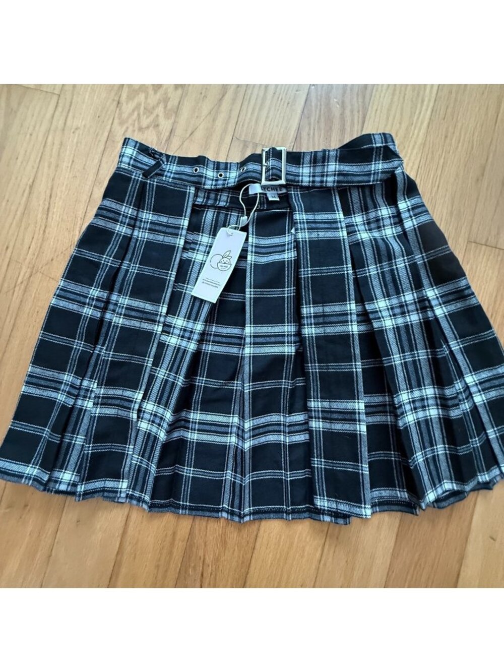 Lychee Women's Medium Plaid Edgy Overlay Woven Skirt